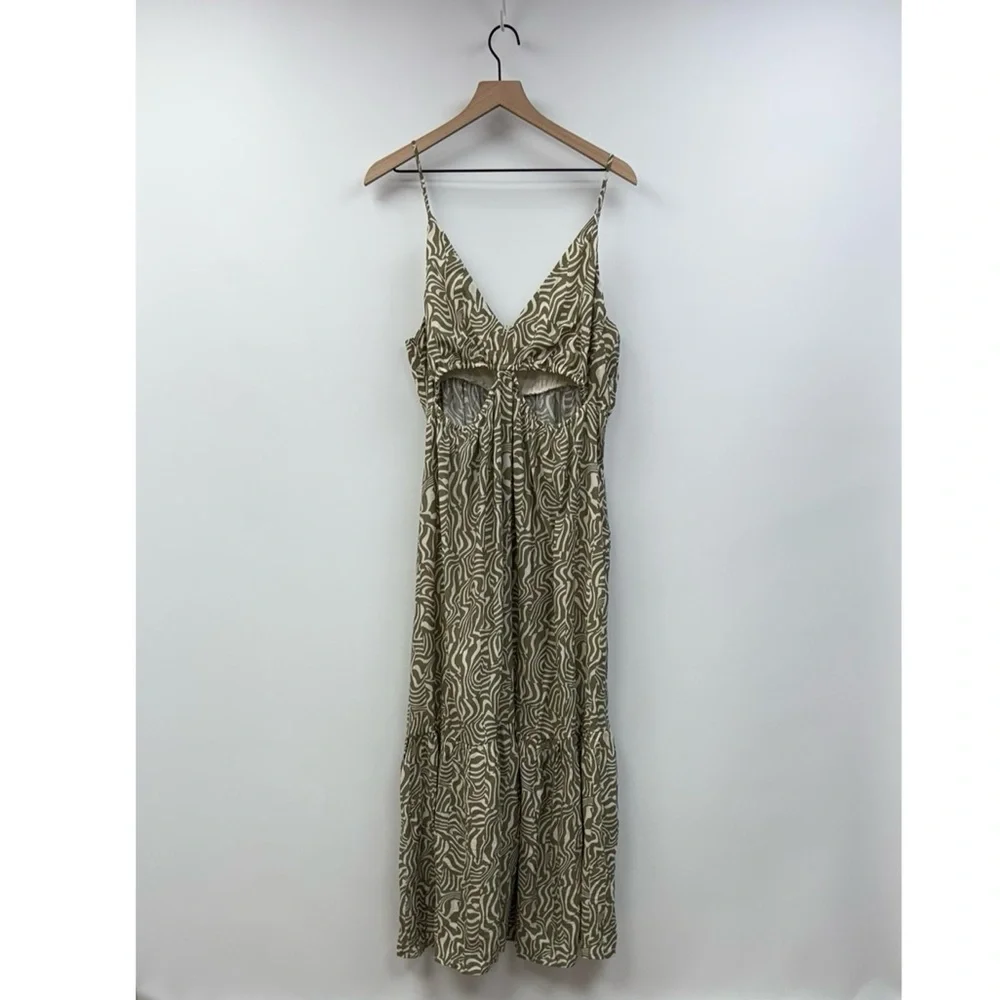 Abercrombie & Fitch Abstract Geometric Cut-Out Tiered Maxi Dress Green XLP